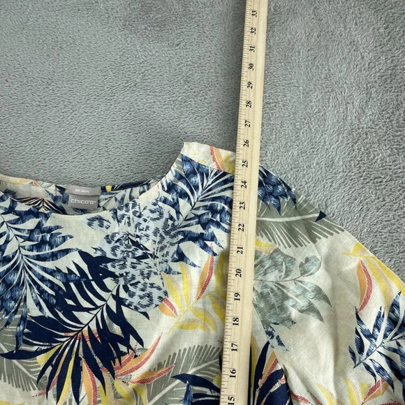 Chicos Womens No Iron Linen Tropical Print Top Size 2 (L) Multicolor 4869 - Picture 5 of 8